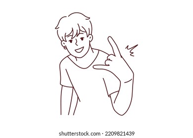 Cool Young Man Show Hand Gesture. Smiling Millennial Guy Demonstrate Sign Or Symbol. Youth Culture Concept. Vector Illustration. 