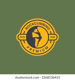 cool young man sport outdoor mount rock climbing circle badge logo design vector icon illustration