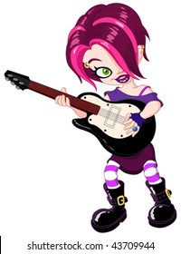 Cool young rock girl playing guitar