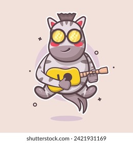 cool zebra animal character mascot playing guitar isolated cartoon