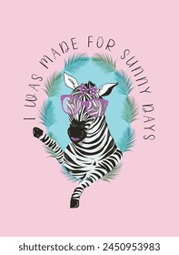 Cool Zebra in Sun Glasses Vector Illustration, animal, card, cartoon, cute, design, fashion, funny, hipster, isolated, poster print  cool drawing drawn face