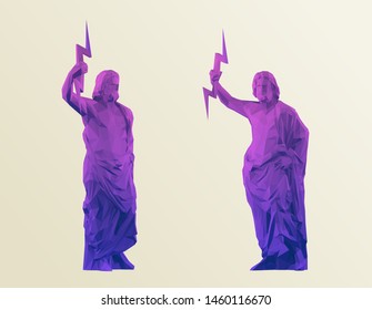 Cool Zeus. Set of Gradient Zeus on Dark Background. Low Poly Vector 3D Rendering