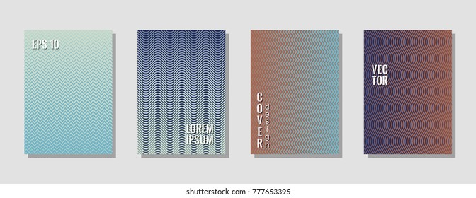 Cool zig zag banner templates, wavy lines gradient stripes backgrounds for educational cover. Curve shapes stripes, zig zag edge lines halftone texture gradient posters collection.
