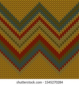 Cool zig zal lines knitting texture geometric vector seamless. Ugly sweater knitwear fabric print. Scandinavian style seamless knitted pattern. Handicraft backdrop.