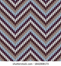 Cool zigzag chevron stripes knit texture geometric seamless pattern. Scarf knit tricot  fabric print. Nordic style seamless knitted pattern. Handicraft backdrop.