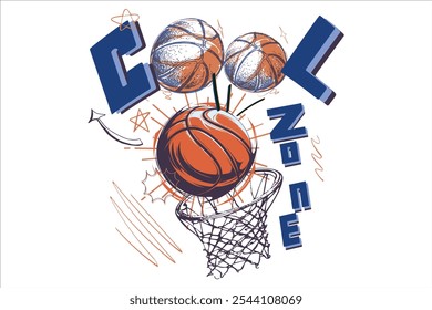 Diseño de camiseta de Vector del Club de Baloncesto de la zona fresca. Antiguas ilustraciones para ropa deportiva. Logotipo del deporte. College fuente. Diseño de la camiseta del Vector del club de baloncesto. Liga de baloncesto de York Nueva, gráficos de la camiseta