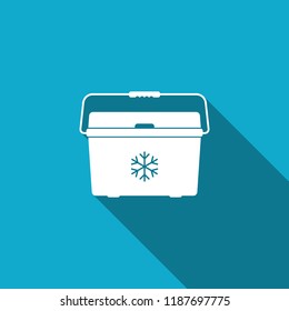 Cooler bag icon isolated with long shadow. Portable freezer bag. Handheld refrigerator. Flat design. Vector Illustration