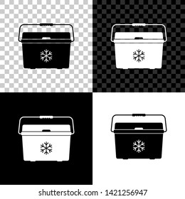 Cooler bag icon isolated on black, white and transparent background. Portable freezer bag. Handheld refrigerator. Vector Illustration