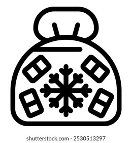 Cooler bag for picnic with ice cubes and snowflake keeping food fresh icon outline vector