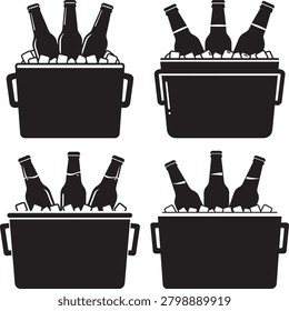 Cooler with beer bottles chilling in ice for party celebration.