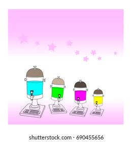 Cooler or beverage jar for punch or fruit juice that made catering in a party, hand dawn vector illustration.