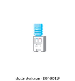 Cooler with a bottle of water. Design for stickers, logo, embroidery and mobile app. Video game assets 8-bit. Pixel art.