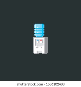 Cooler with a bottle of water. Design for stickers, logo, embroidery and mobile app. Video game assets 8-bit. Pixel art.