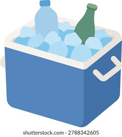 Cooler box filled with ice for summer outdoor activities