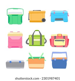 cooler box set cartoon. refrigerator summer, ice drink, cold beverage, picnic camping cooler box sign. isolated symbol vector illustration
