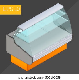 cooler counter eps10 vector 3d illustration. empty refrigerator showcase