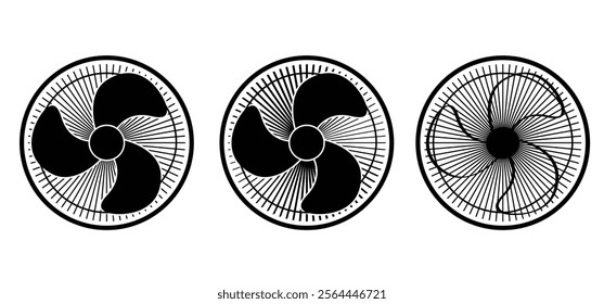 Cooler, electric fan icon For portable fan standing or table ventilator propeller blades. Turbine, airflow symbol. Propeller screw. For a happy climate and temperature.