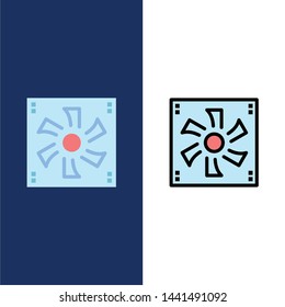 Cooler Fan, Computer, Cooler, Device, Fan  Icons. Flat and Line Filled Icon Set Vector Blue Background