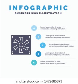 Cooler Fan, Computer, Cooler, Device, Fan Solid Icon Infographics 5 Steps Presentation Background