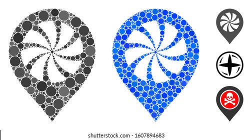 Cooler fan marker composition of small circles in different sizes and color tones, based on cooler fan marker icon. Vector small circles are united into blue mosaic.