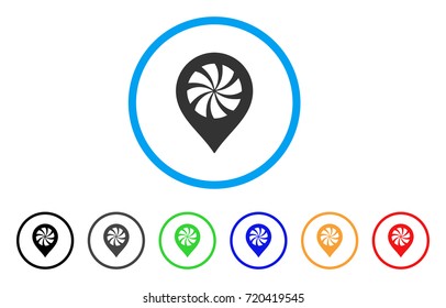 Cooler Fan Marker rounded icon. Style is a flat cooler fan marker grey symbol inside light blue circle with black, gray, green, blue, red, orange color versions.