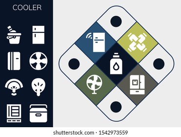 cooler icon set. 13 filled cooler icons.  Simple modern icons about  - Conditioner, Refrigerator, Portable fridge, Fan, Propeller, Ice bucket, Fridge, United