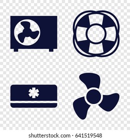 Cooler icons set. set of 4 cooler filled icons such as fan