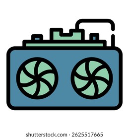 Cooler power supply icon. Outline cooler power supply vector icon color flat isolated