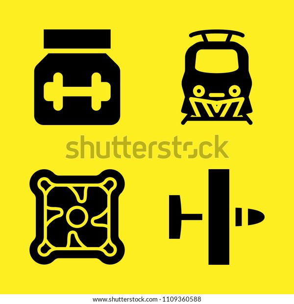cooler, protein, train and
ultralight vector icon set. Sample icons set for web and graphic
design