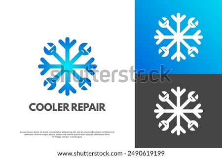 Cooler repair vector logo template. This design use wrench and snowflake symbol. Suitable for business, reparation.