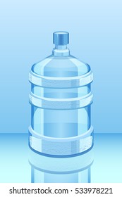 cooler water bottle reflected on blue vector illustration. Clean and fresh water