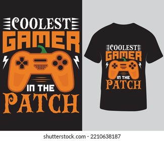 Coolest gamer in the patch halloween tshirt design, Halloween gaming tshirt design template