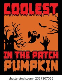 Coolest in the patch pumpkin halloween print template t shirt design
