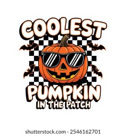 Coolest pumpkin in the patch t shirt design, Halloween pumpkin t shirt design,