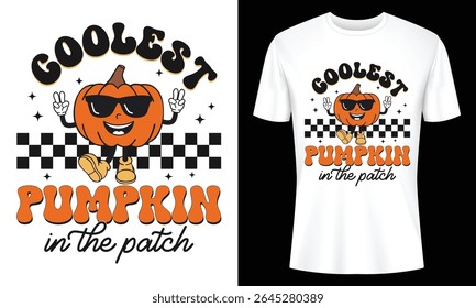 Coolest Pumpkin in the Patch T-shirt Design Autumn Halloween Retro Style Graphic