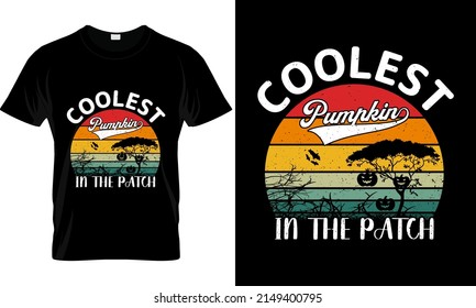 Coolest pumpkin in the patch tshirt Pumpkin Halloween silhouette illustration Premium Vector