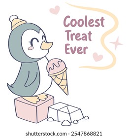 Coolest Treat Ever: Penguin with Ice Cream vector flat design