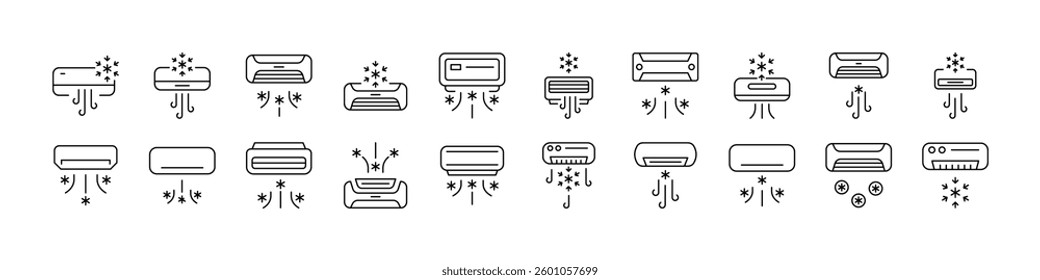Cooling Air Conditioner Line Icon Set. Outline Signs for Graphic and Web Design, Apps, Adverts, Various Cards 