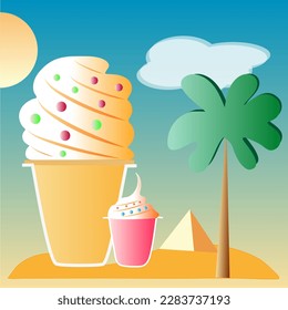 Bebidas refrescantes y helados en el caluroso verano bajo el sol