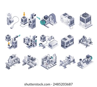 Cooling Equipment in Industrial HVAC isometric illustration