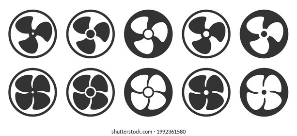 Cooling fan icon symbol shape. Air condition temperature logo symbol silhouette. Vector illustration image. Isolated on white background.