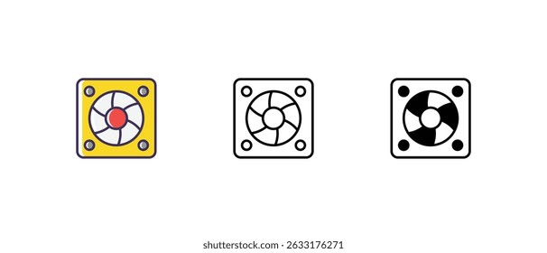 Ventilador de enfriamiento Iconos de línea delgada y glifo icono de Vector Ilustración de stock