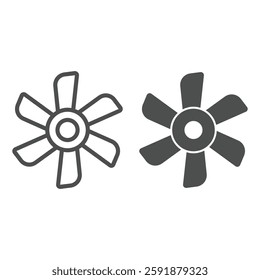 Cooling fan line and solid icon, car service concept. Vector graphics. Motor engine cooling fan sign on white background, outline style icon for mobile or web design