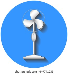 Cooling fan vector illustration in flat style. Summer heat, hot weather cooling device. Air flow circulation technology. Floor standing fan in realistic style. Flat vector icon of conditioner.