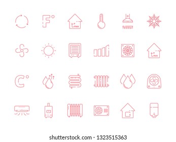 Cooling heating symbols. Cool sun conditioning systems dry air and water vector icon set
