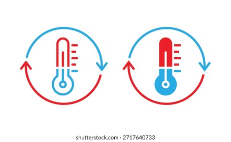 Icono de sistemas de refrigeración y calefacción. Icono de control del climatizador del termómetro. Conjunto de iconos de termómetro. Ilustración vectorial