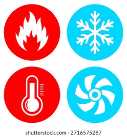 Iconos del vector de la refrigeración y de la calefacción fijados aislados en el fondo blanco
