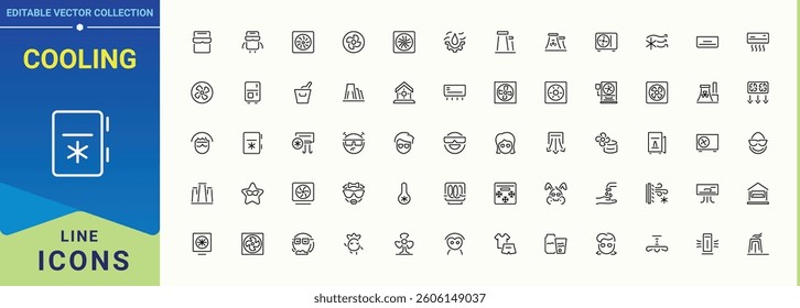 Cooling icon collection. Vent simple line vector icons. Minimalist editable vector stroke. Temperature linear icon. Art and illustration.
