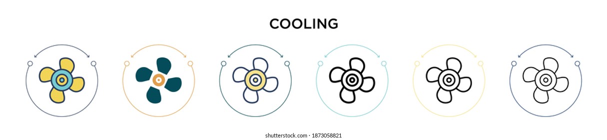 Cooling icon in filled, thin line, outline and stroke style. Vector illustration of two colored and black cooling vector icons designs can be used for mobile, ui, web