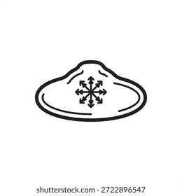 Icono de estanque de enfriamiento con una amplia superficie de depósito con un símbolo de dispersión térmica central, que representa el intercambio de calor a Grande escala, el enfriamiento de aguas residuales industriales y los sistemas de gestión térmica.
